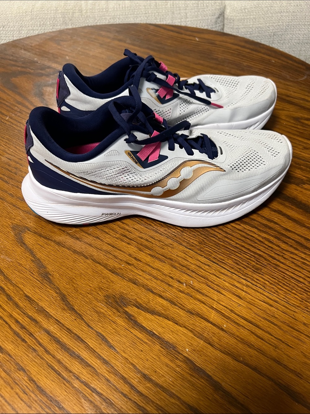 Saucony White Running Sneakers with Navy and Pink Accents